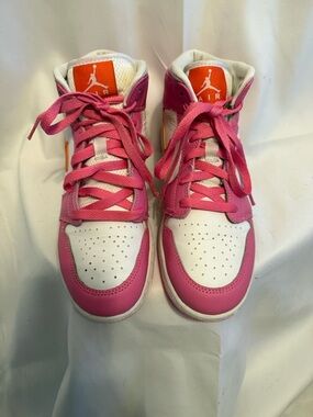 Jordan Kids Pink, White and Orange High-Top Sneakers